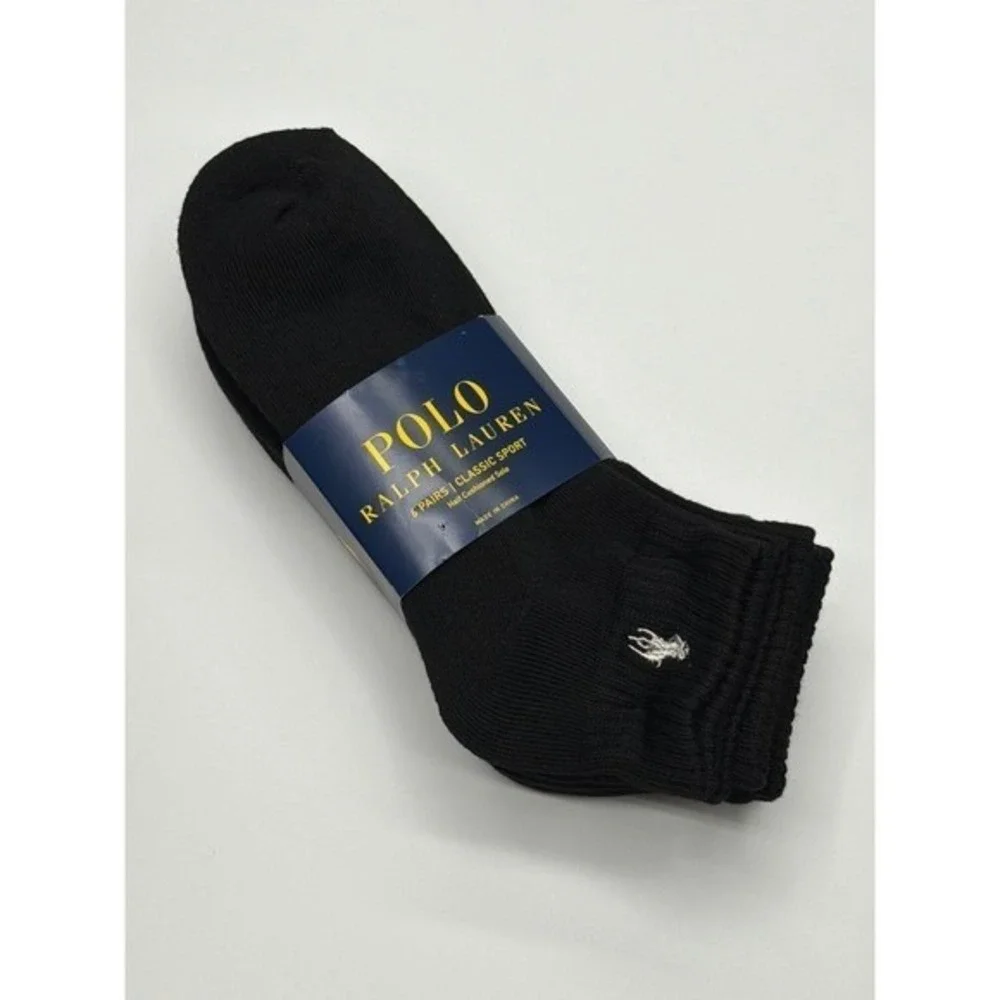 Ralph Lauren Polo Mens Black Classic Sport Half Cushioned Socks 6 Pairs Sz 10-13
